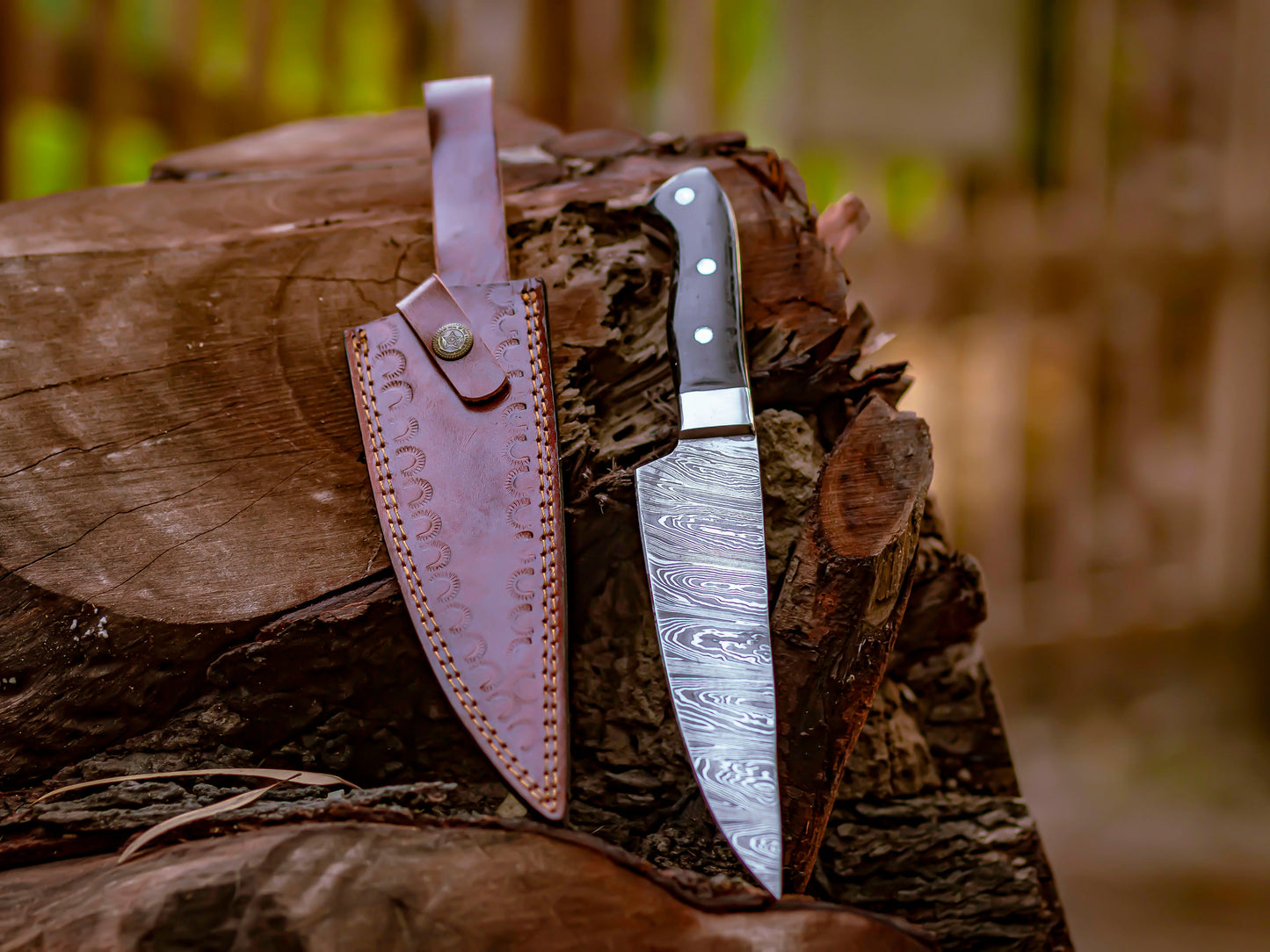 Damascus Steel Chef Knife with Black Micarta Handle