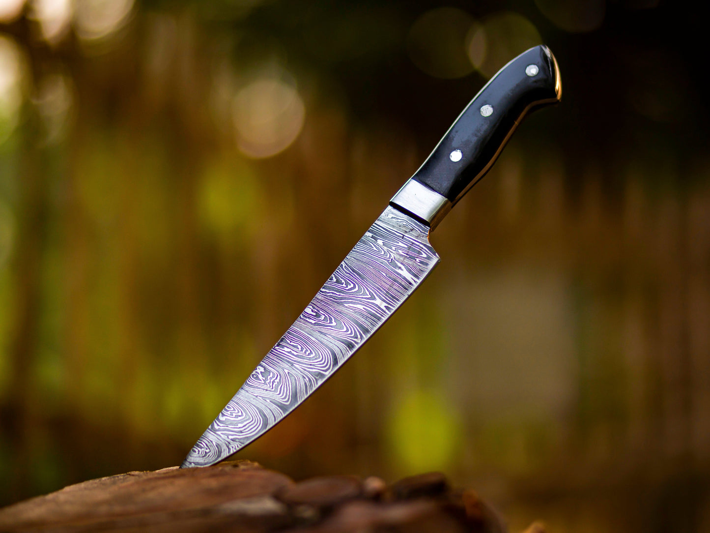 Damascus Steel Chef Knife with Black Micarta Handle