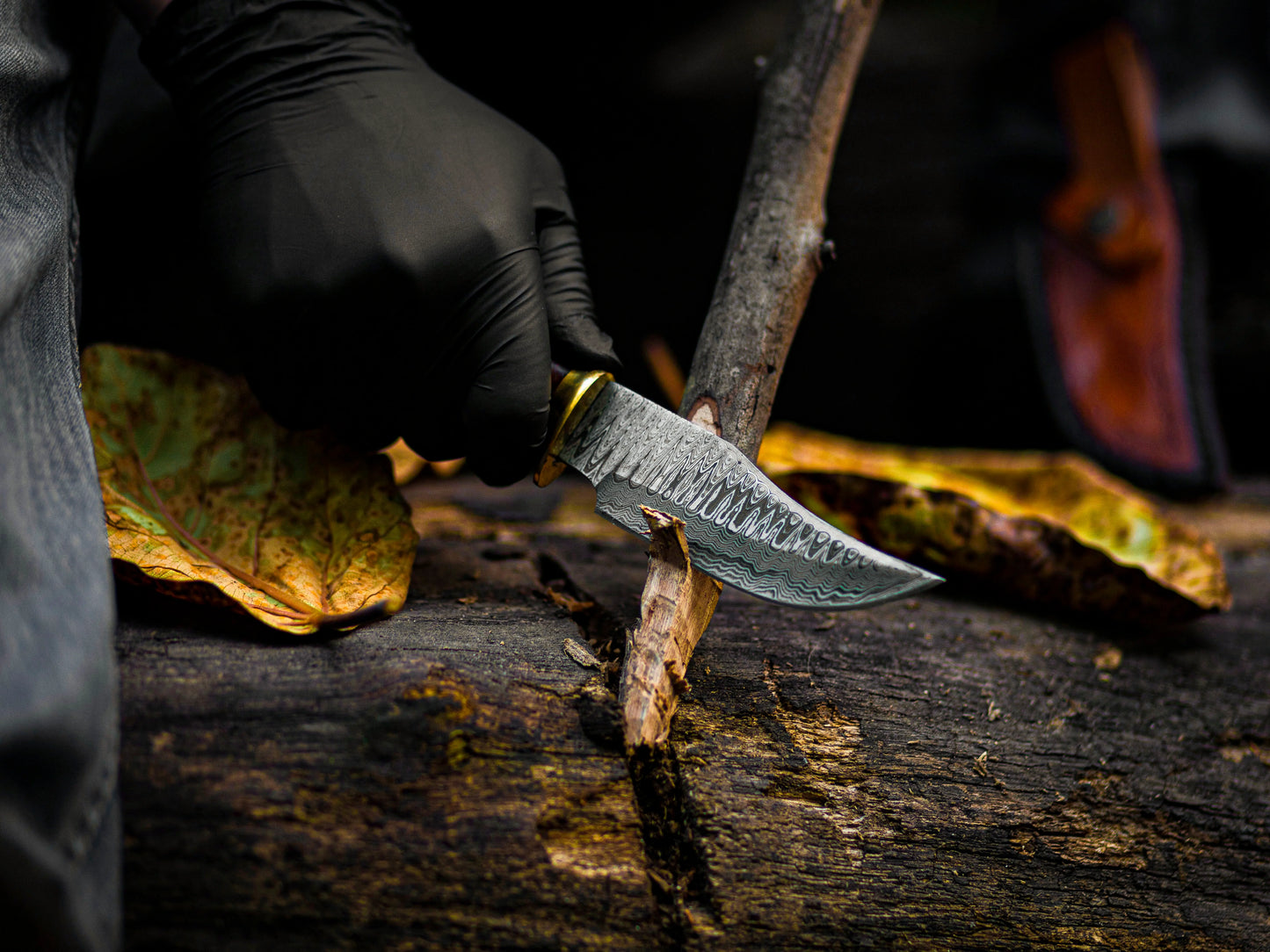 Hand-Forged Damascus Steel Knife Stag & Brass Handle