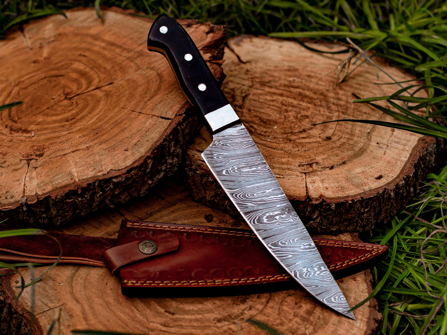 Damascus Steel Chef Knife with Black Micarta Handle