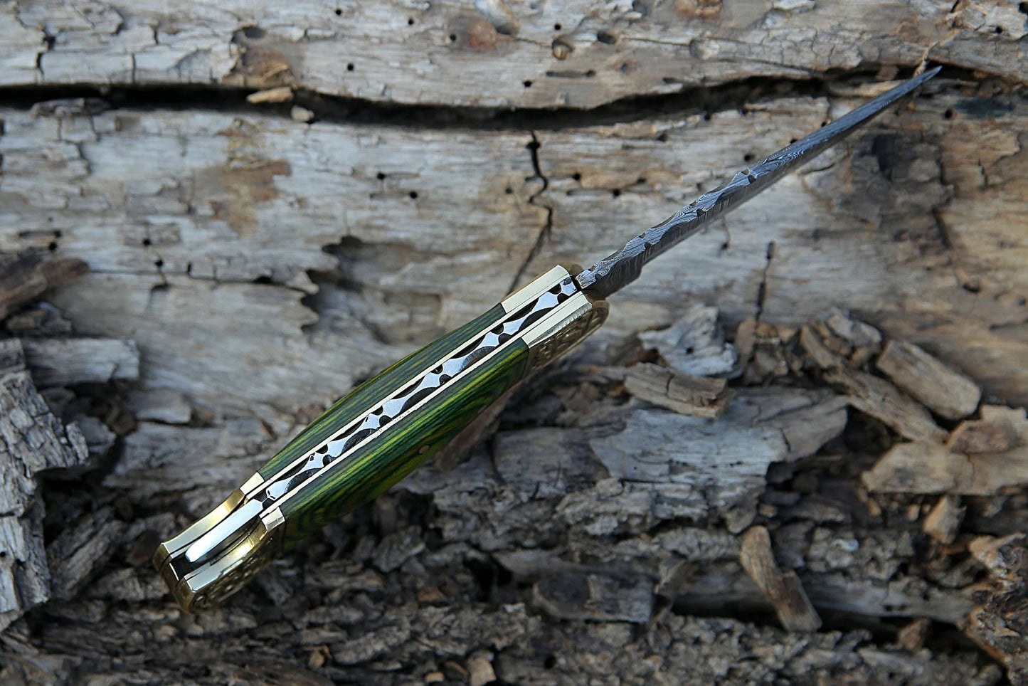 Handmade Damascus Pocket Knife Green