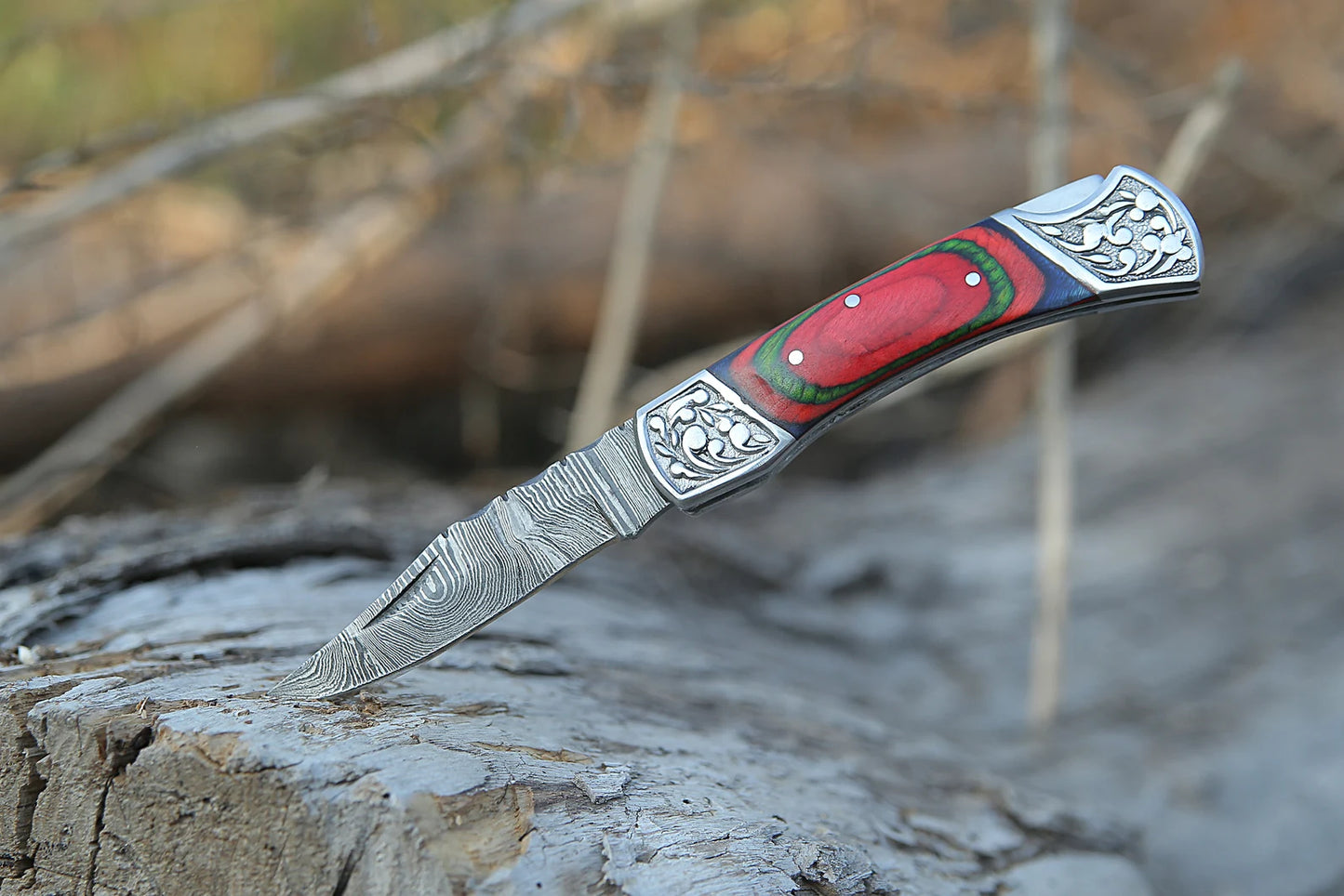 Handmade Damascus Pocket knife Multi Color