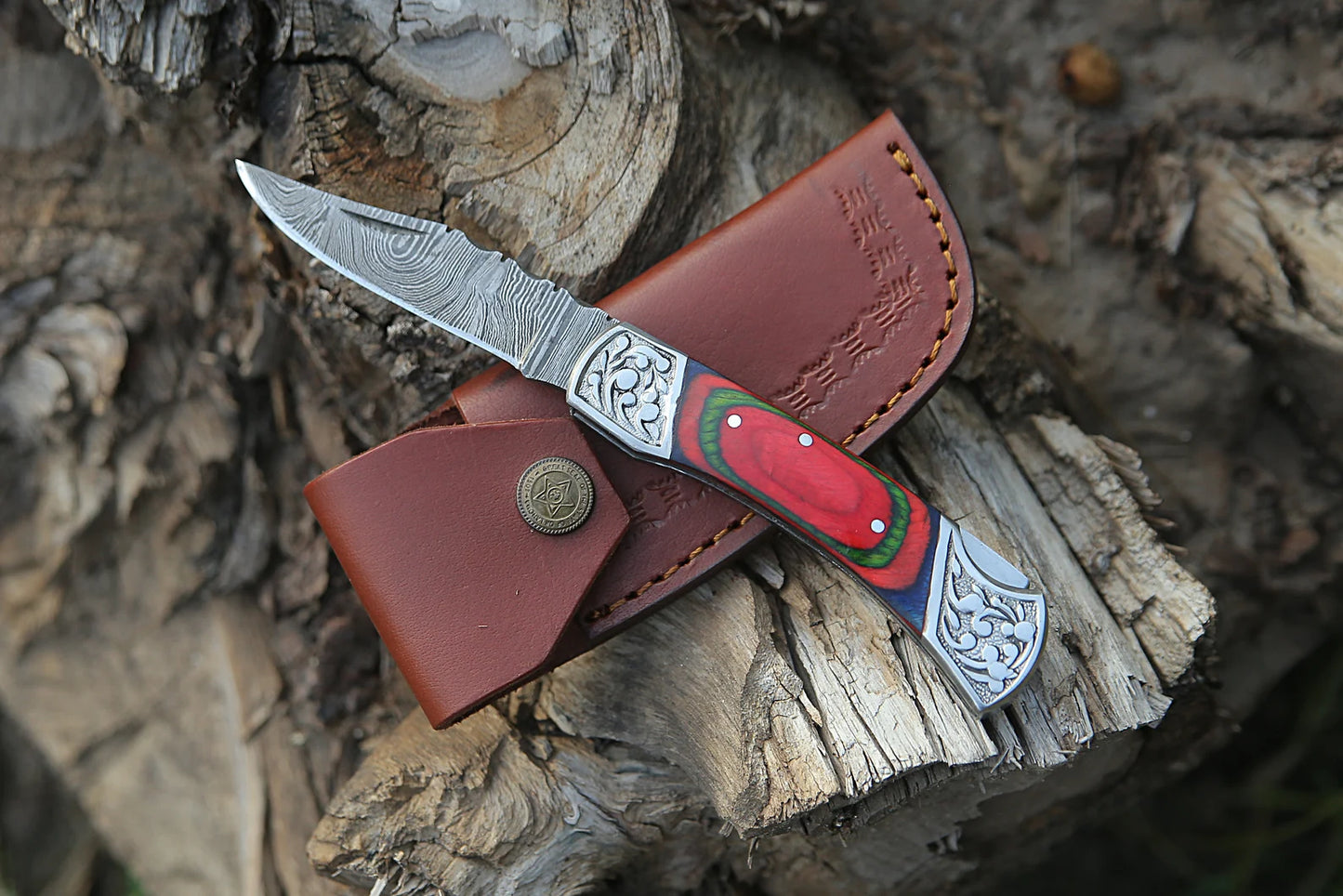 Handmade Damascus Pocket knife Multi Color