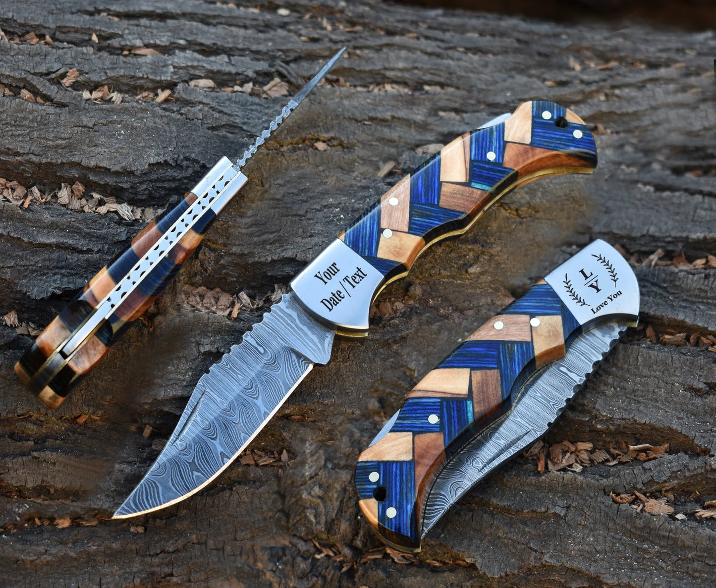 Handmade Damascus Pocket Knife Olive Wood Handle