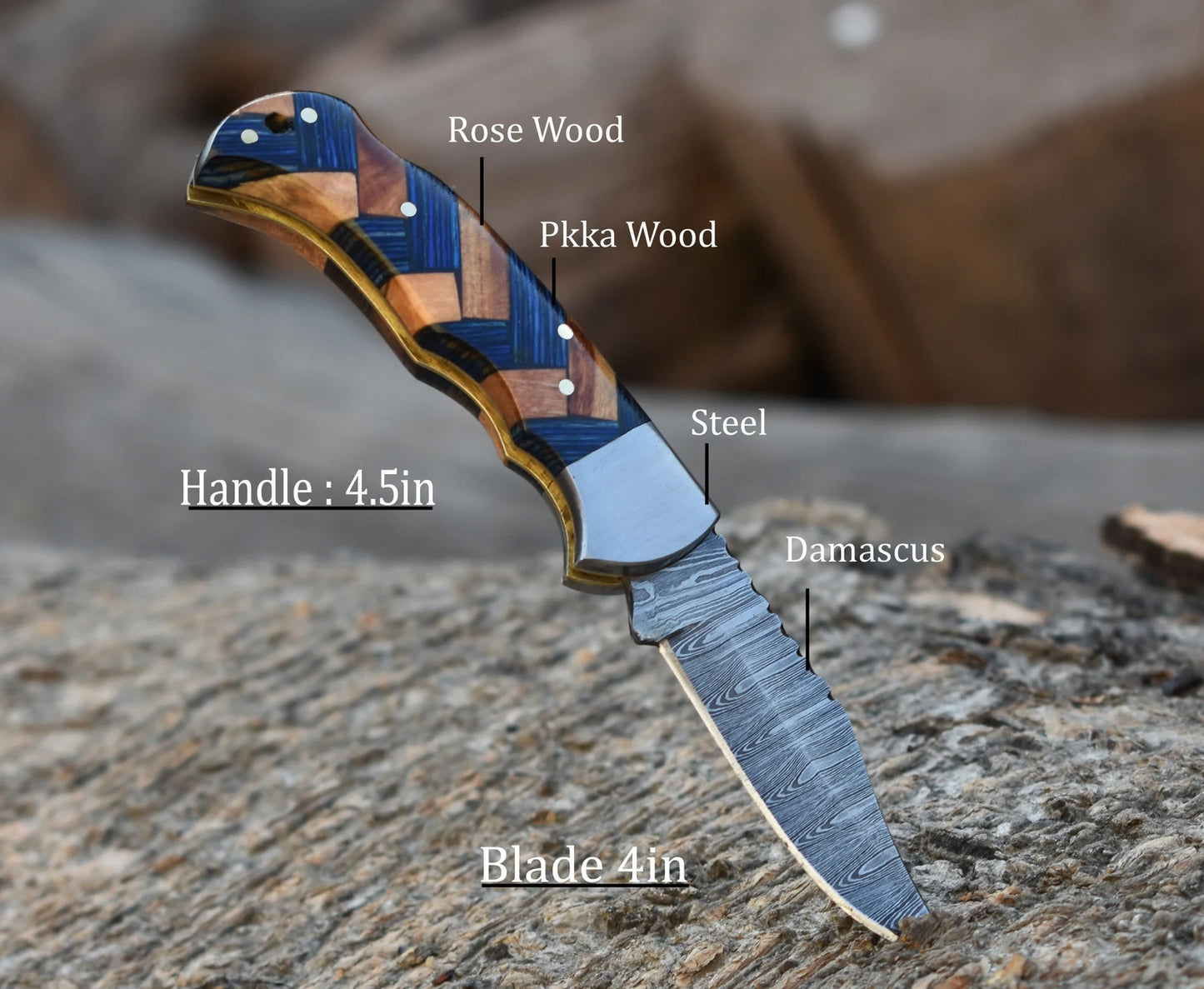 Handmade Damascus Pocket Knife Olive Wood Handle