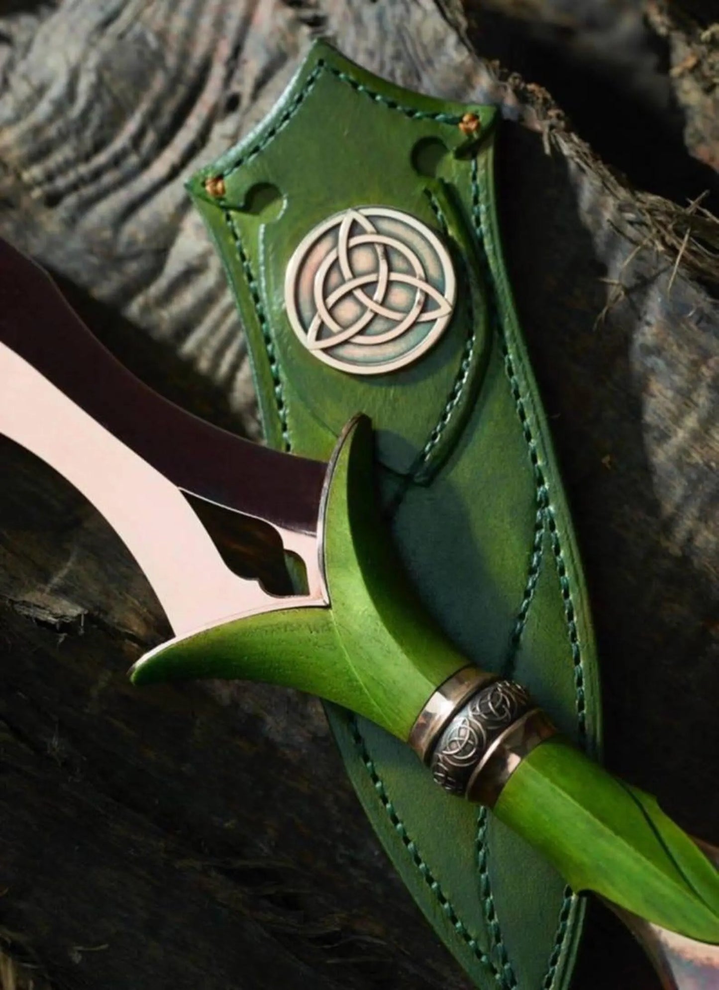 Handmade Dagger Knife Green Handle