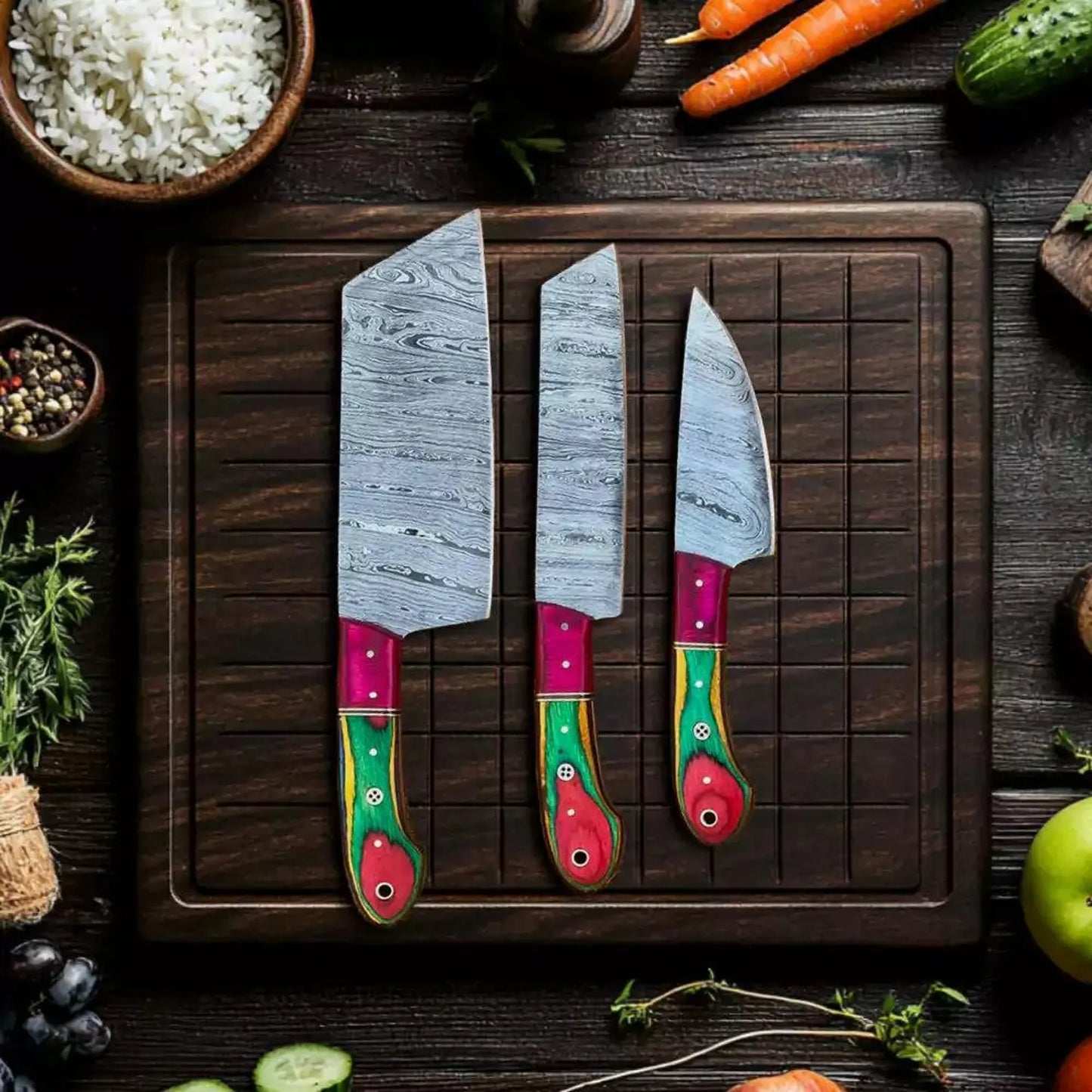 Hand Forged Damascus Steel Chef Knife 5 Piece Chef Set