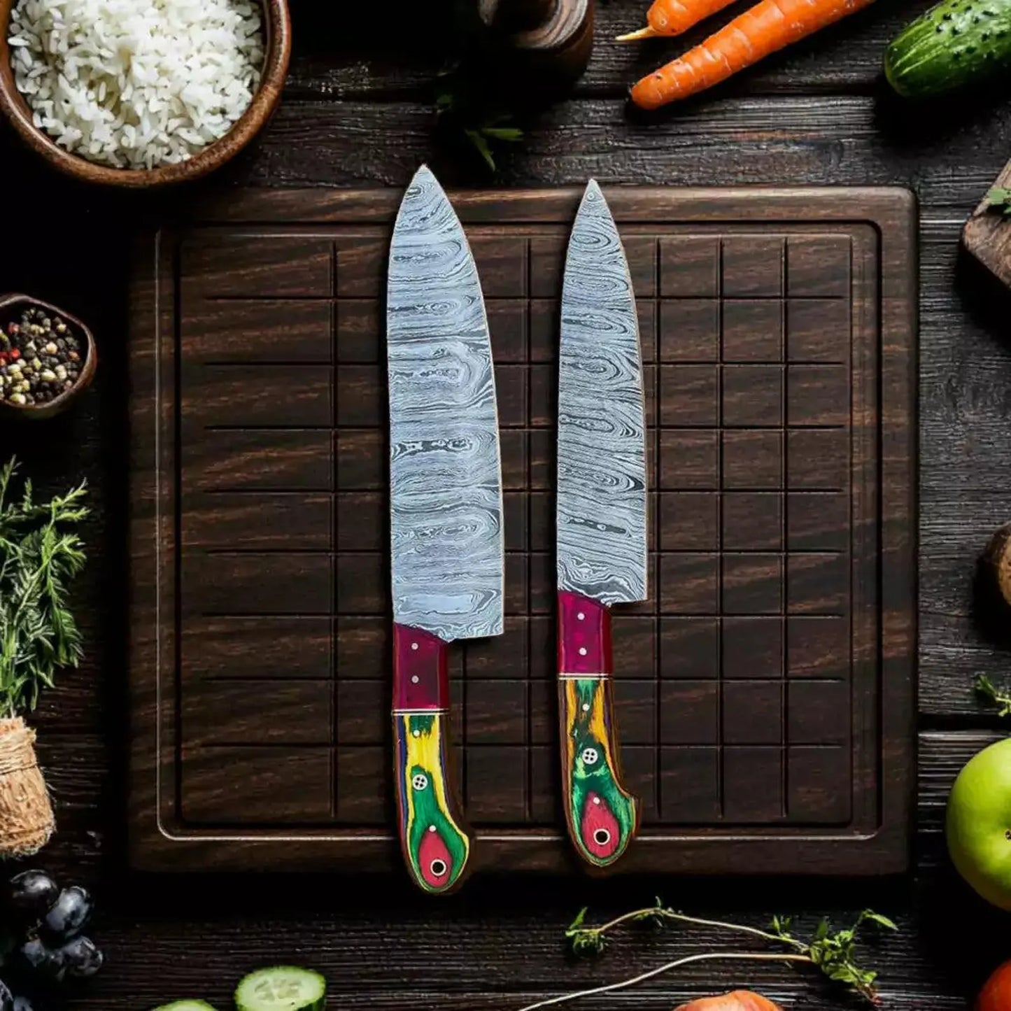Hand Forged Damascus Steel Chef Knife 5 Piece Chef Set