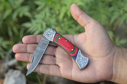 Handmade Damascus Pocket knife Multi Color